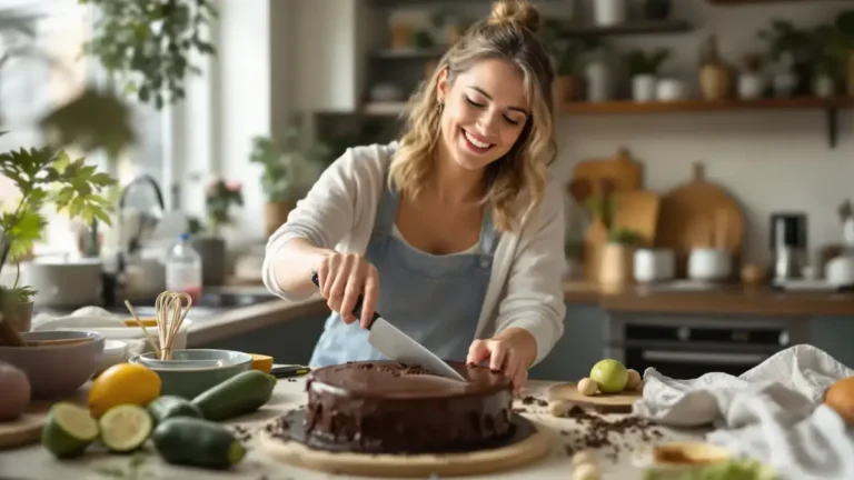 Deze smeuïge en snelle chocoladetaart bevat geen vet